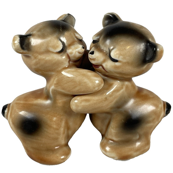 Bear Hug Brown Vtg Salt & Pepper Shakers Kitschy Ceramic Van Tellingen +Corks - Picture 1 of 7
